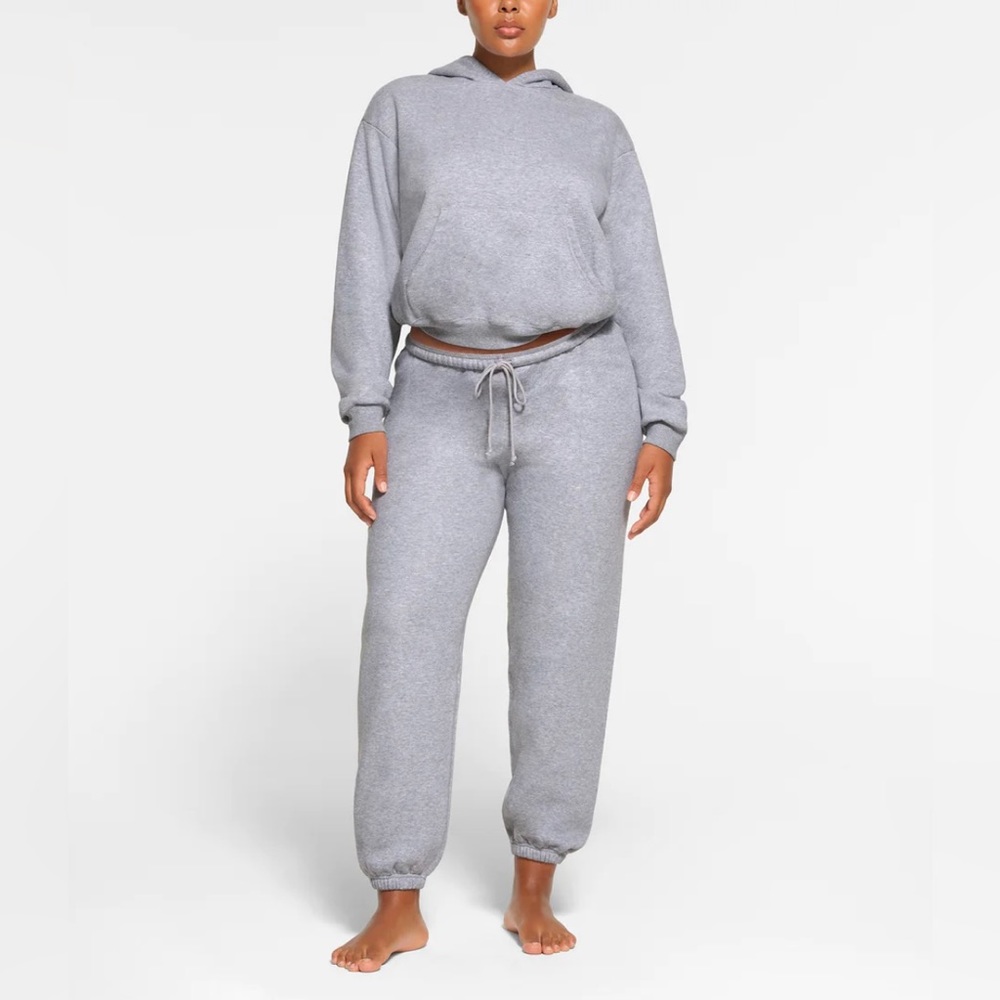 SKIMS Cotton Fleece Classic Hoodie & Jogger Set- Light Heather Grey (2X)